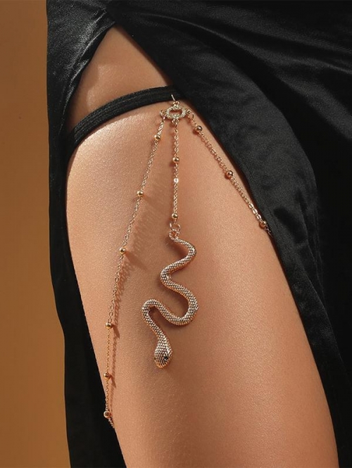 Fashion Women Snake Pendant Metal Bead Embellish Thigh Chain