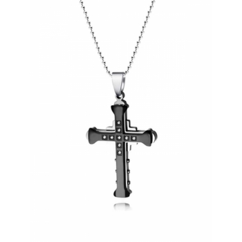 Rhinestoned Titanium Steel Men Cross Necklace