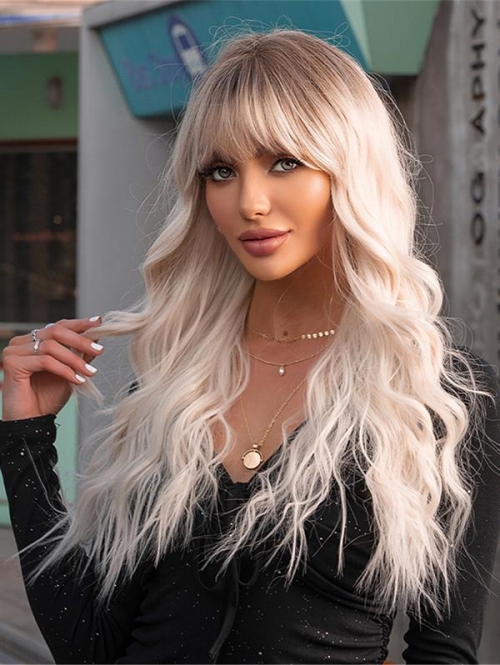 zaful Ombre Color Light Blonde Full Bang Wave Synthetic Wig