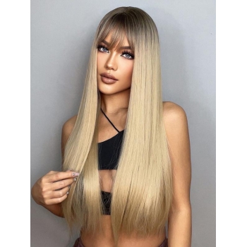 zaful Black Gradient Golden Long Straight Synthetic Wig