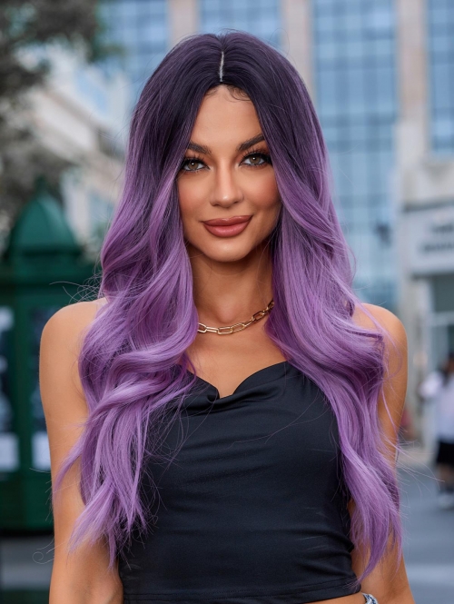 zaful Purple Gradient Long Wavy Synthetic Wig