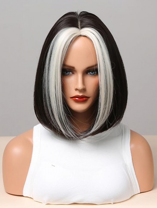 zaful Black Highlight White Bob Haircut Synthetic Cosplay Wig