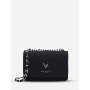 Deer and Chain Detail Letter Print Shoulder Bag