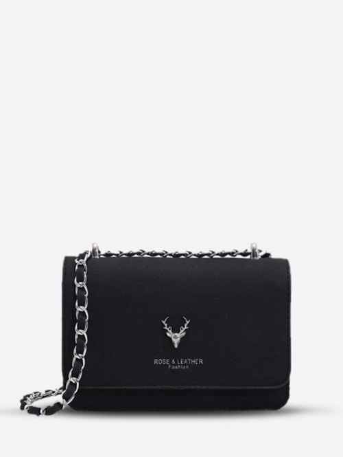 Deer and Chain Detail Letter Print Shoulder Bag