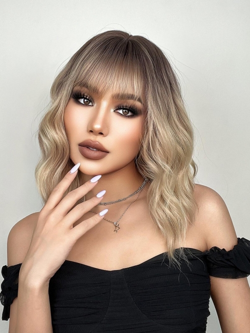 zaful Brown Gradient Blonde Short Wavy Synthetic Wig Wig