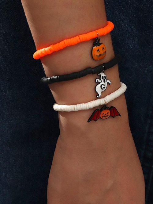 3Pcs Pumpkin Bat Ghost Halloween Bracelet