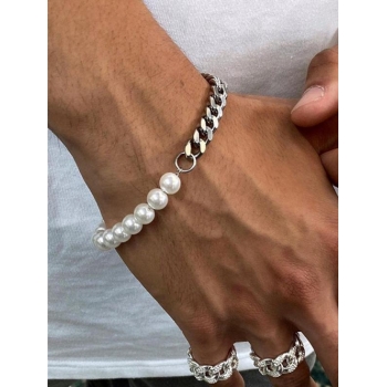 Faux Pearls Half Chain Bracelet