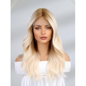 zaful Brown Gradient Golden Color Long Wavy Lace Front Synthetic Wig