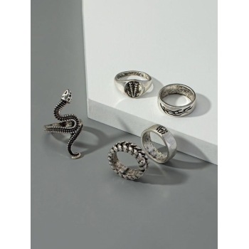 5Pcs Snake-shaped Totem Pattern Rings Set