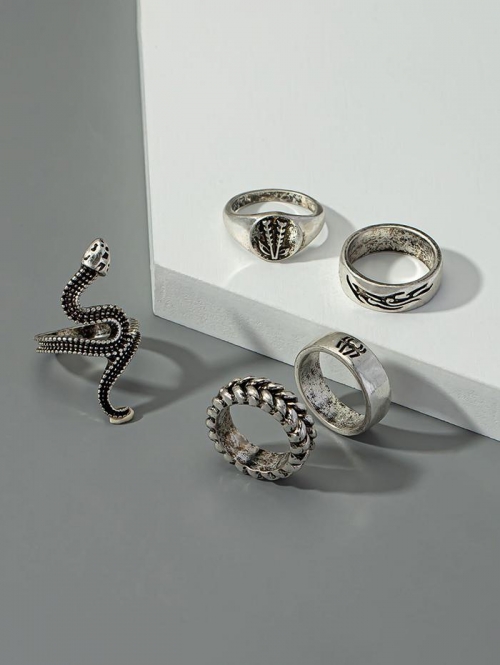 5Pcs Snake-shaped Totem Pattern Rings Set