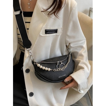 Mini Double Zipper Faux Pearl Crossbody Bag