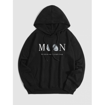 ZAFUL Men's Letter MOON Graphic Pattern Drawstring Hoodie M Black