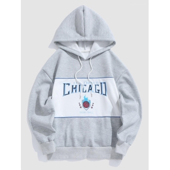 ZAFUL Men's ZAFUL Letter CHICAGO and Basketball Printed Fleece-lined Pullover Hoodie M Light gray