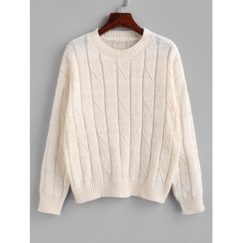 Women Metallic Thread Drop Shoulder Sweater M White