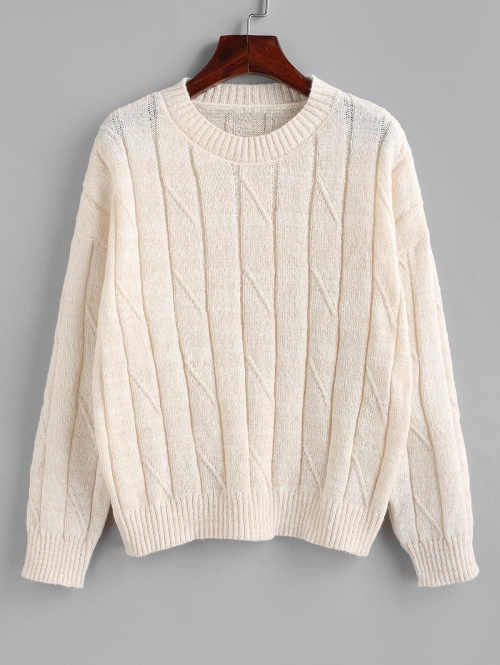 Women Metallic Thread Drop Shoulder Sweater M White