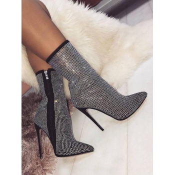 ZAFUL Women Rhinestone All Over Stiletto Heel Ankle Boots