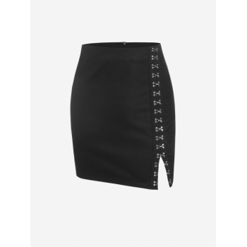 ZAFUL Front Slit Hook-and-eye Mini Skirt S Black