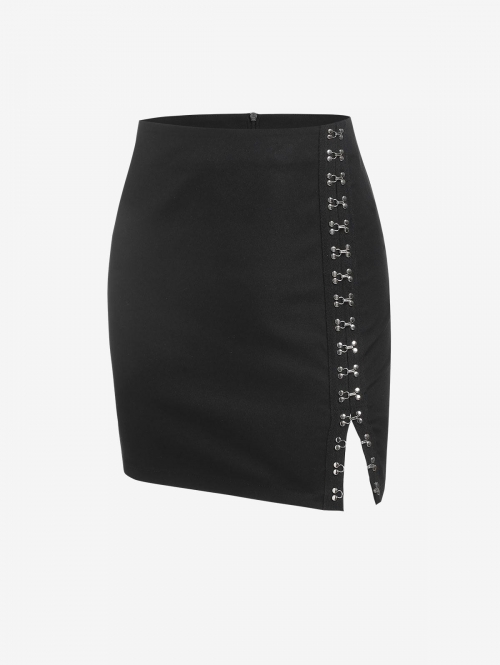 ZAFUL Front Slit Hook-and-eye Mini Skirt S Black