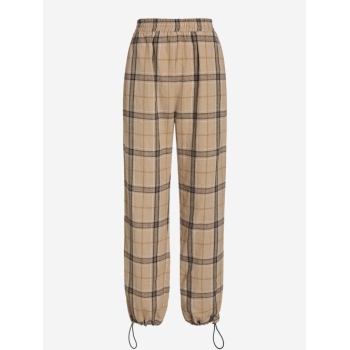 ZAFUL Plaid Toggle Drawstring Hem Straight Pants S Light coffee