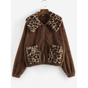 ZAFUL Leopard Insert Pocket Drop Shoulder Faux Fur Coat Xl Puce