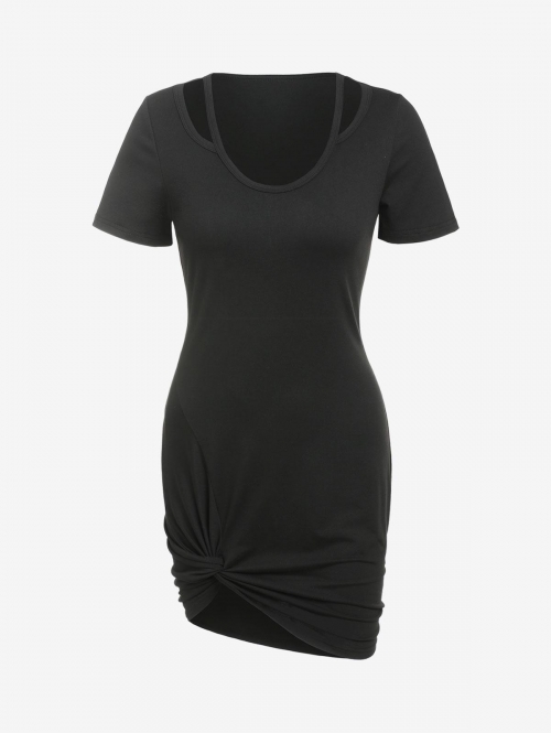 Women Cut Out Twisted Mini Bodycon Dress M Black