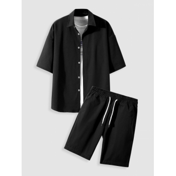 ZAFUL Men's Button Shirt and Drawstring Shorts Set 2xl Black