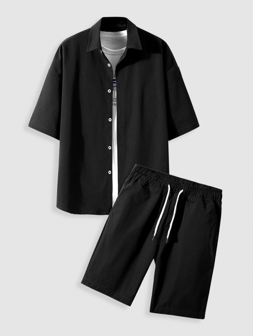 ZAFUL Men's Button Shirt and Drawstring Shorts Set 2xl Black