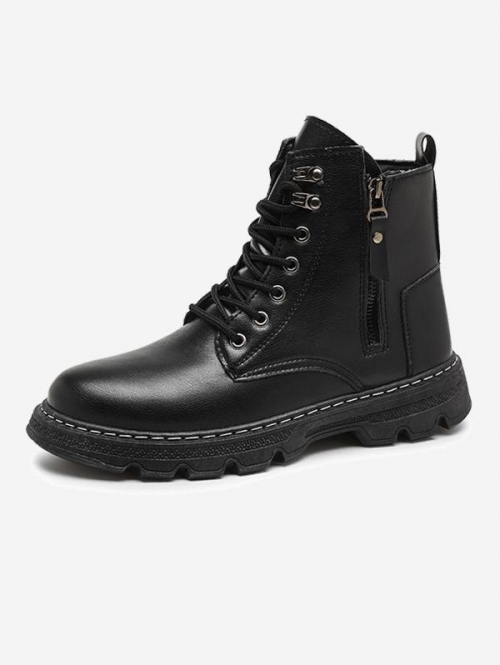 Stitching Side Zip Solid Color Combat Boots