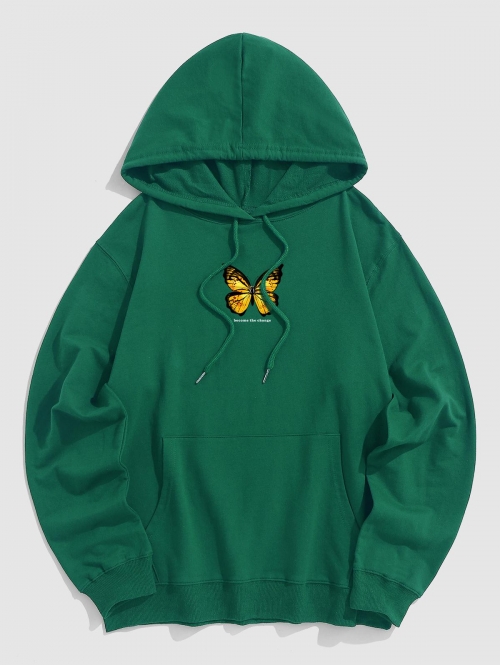 ZAFUL Men's Butterfly Pattern Pullover Hoodie Xl Deep green