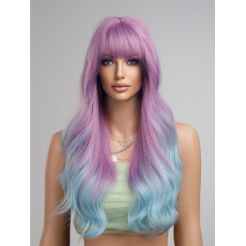 zaful Purple Gradient Blue See-through Bangs Long Wavy Synthetic Wig