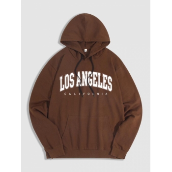 ZAFUL Men's Kangaroo Pocket Los Angeles Print Essentials Hoodie L Deep coffee