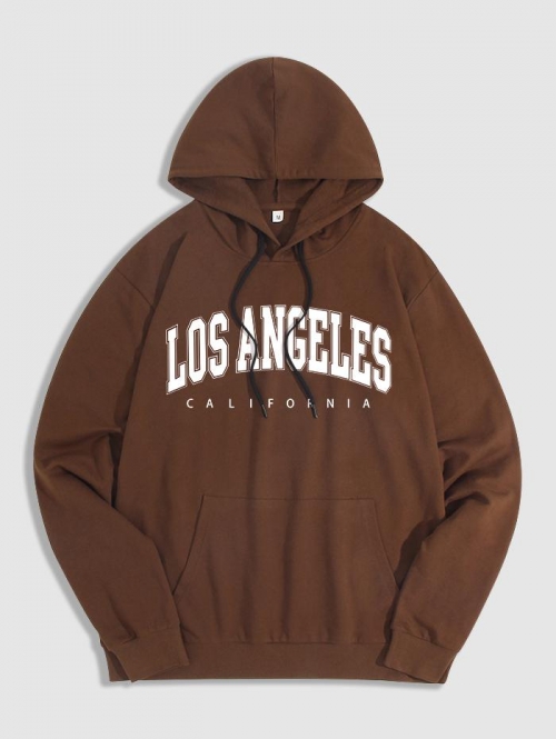 ZAFUL Men's Kangaroo Pocket Los Angeles Print Essentials Hoodie L Deep coffee