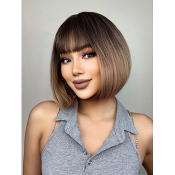 zaful Synthetic Brown Gradient Color Short Bob Haircut See-through Bang Wig