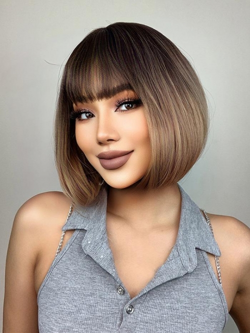 zaful Synthetic Brown Gradient Color Short Bob Haircut See-through Bang Wig