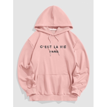 ZAFUL Men's Letter C'EST LA VIE PARIS Embroidery Essentials Hoodie S Light pink