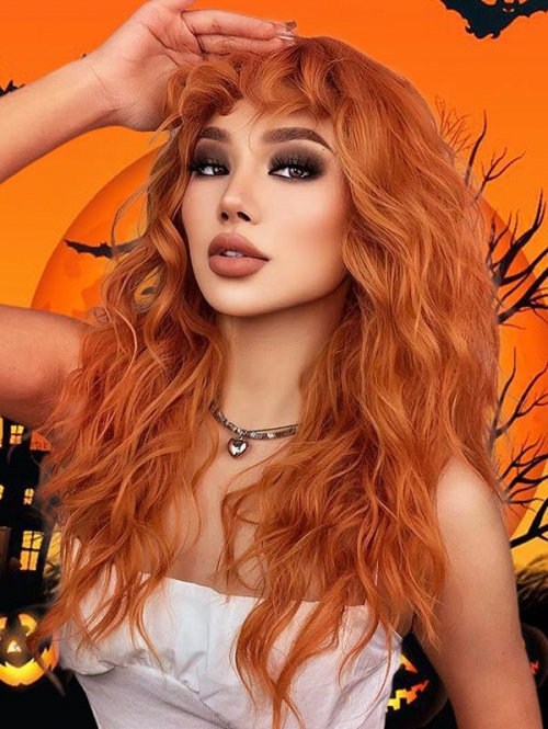 zaful Long Curly Orange Synthetic Cosplay Halloween Wig