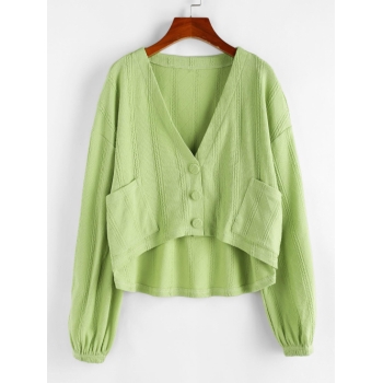 ZAFUL Drop Shoulder Front Pockets High Low Cardigan Xl Light green