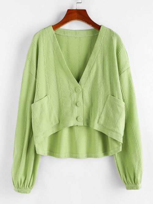 ZAFUL Drop Shoulder Front Pockets High Low Cardigan Xl Light green