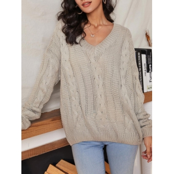 Women Cable Knit Slouchy Chunky Sweater S Light coffee