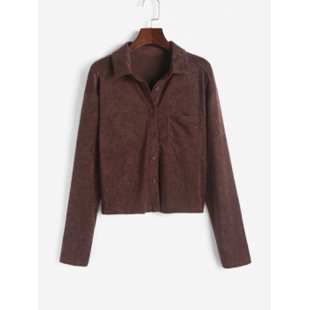 Women Blouses ZAFUL Terry Cloth Pocket Shirt L Deep coffee