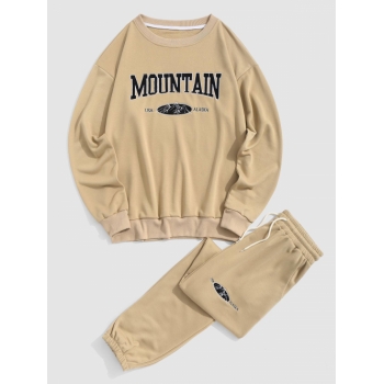 ZAFUL Men's ZAFUL Mountain Letter Graphic Print Sweatshirt And Pants Set Xxl Light coffee