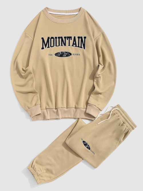 ZAFUL Men's ZAFUL Mountain Letter Graphic Print Sweatshirt And Pants Set Xxl Light coffee