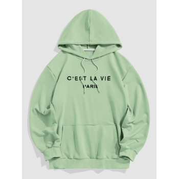 ZAFUL Men's Letter C'EST LA VIE PARIS Embroidery Essentials Hoodie L Light green