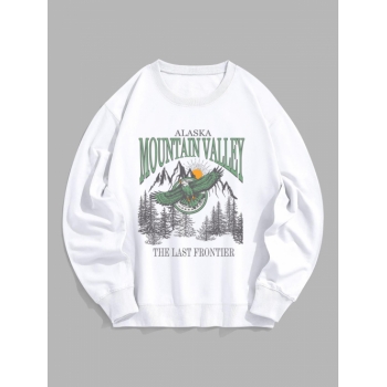 ZAFUL Men's Crewneck ALASKA MOUNTAIN VALLEY Eagle Graphic Sweatshirt Xl White