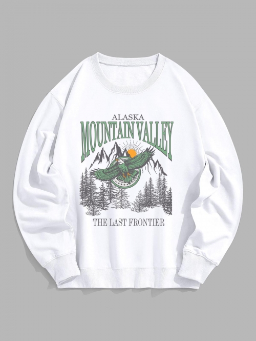 ZAFUL Men's Crewneck ALASKA MOUNTAIN VALLEY Eagle Graphic Sweatshirt Xl White