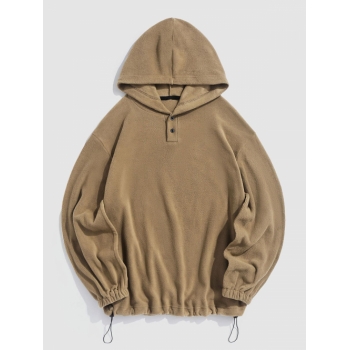 ZAFUL Men's ZAFUL Fuzzy Polar Fleece Drawstring Hem Button Design Hoodie L Coffee