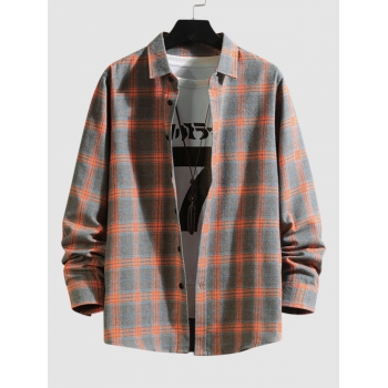 ZAFUL Men's Plaid Pattern Flannel Long Sleeves Shirt Xxl Orange