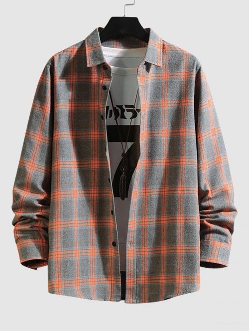 ZAFUL Men's Plaid Pattern Flannel Long Sleeves Shirt Xxl Orange