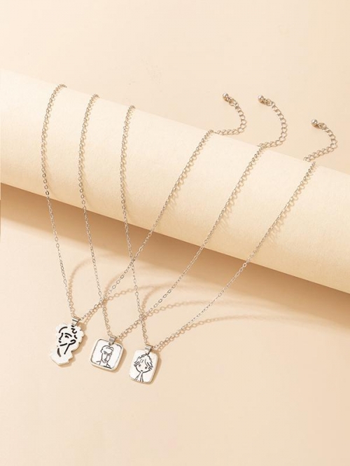 3Pcs Family Figure Chain Pendant Necklace