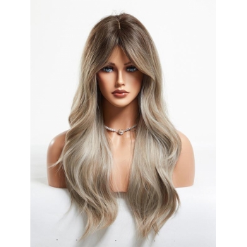 zaful Brown Gradient Light Brown Middle Part Bangs Long Wavy Synthetic Wig